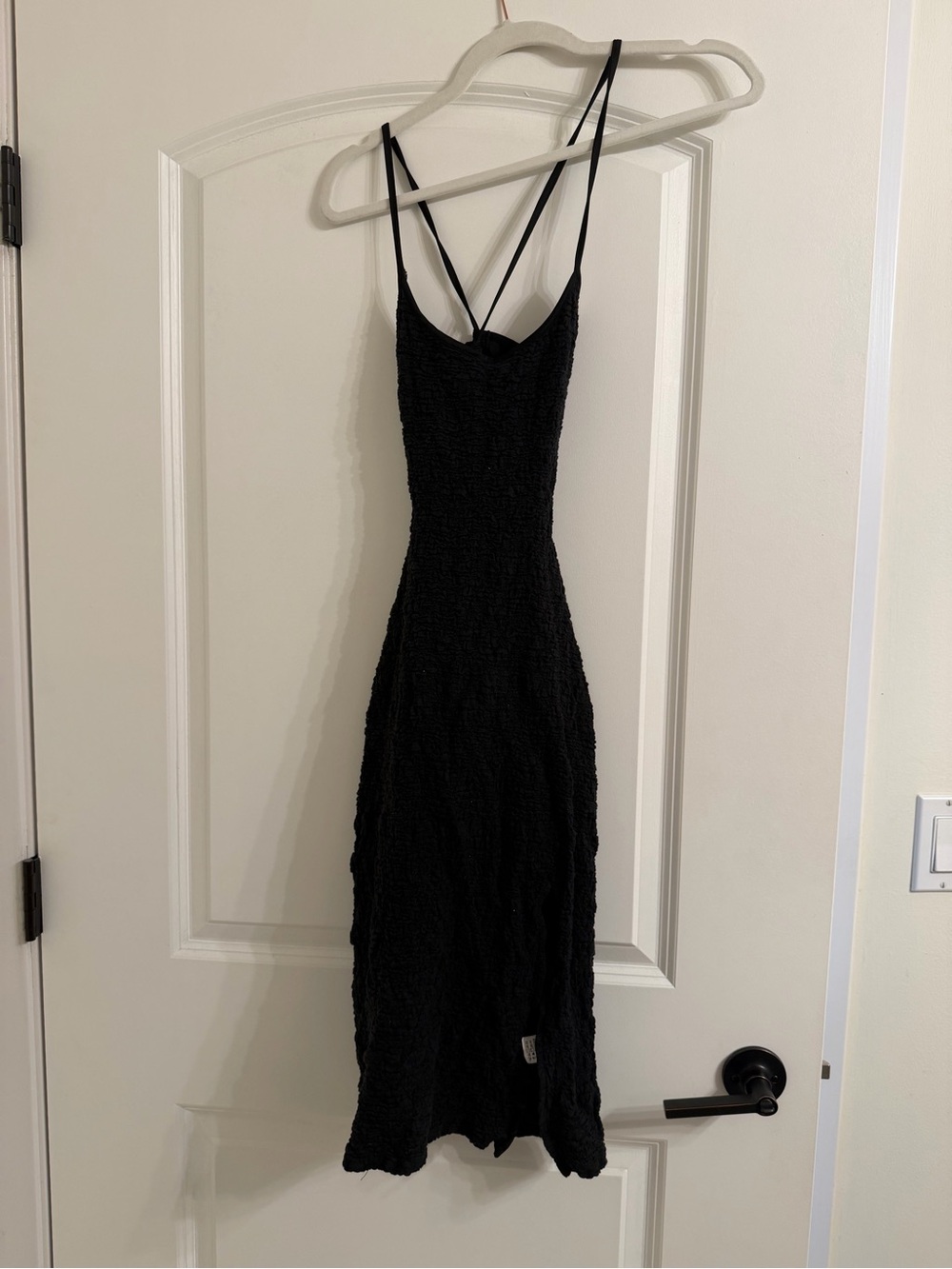 Black Textured Slip Dress with Strappy Back